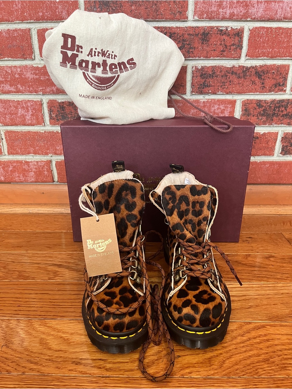 Dr. Martens Leopard Print Lace-Up Boots in Brown - Picture 9 of 10